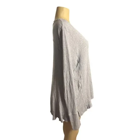 Wmen L We The Free People Scoop Neck Malibu Gray Waffle Tee Shirt Top Long Slv - Picture 5 of 6